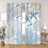 Coral Seashells Starfish - Personalized Sea Lover Blackout Window Curtain/ Drapes Set