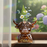 Heart Hands Highland Cow - Personalized Highland Cow Custom Shape Acrylic Flower Vase