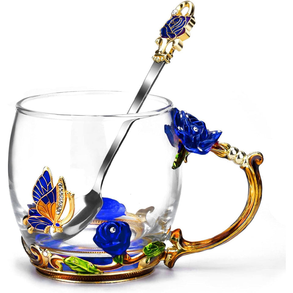 Floral Butterfly Glass Coffee Enamels Mug
