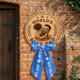 Giant Medal Funny World's Best Dad Custom Photo - Personalized Father Shaped Wood Sign With Sash