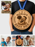 Giant Medal Funny World's Best Dad Custom Photo - Personalized Father Shaped Wood Sign With Sash