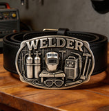 Proud Welder - Personalized Welder Leather Belt With Shaped Buckle