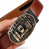 Proud Welder - Personalized Welder Leather Belt With Shaped Buckle