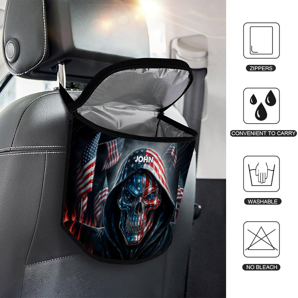 Patriotic Skull - Personalized Skull Portable Car Trash Can/ Organizer