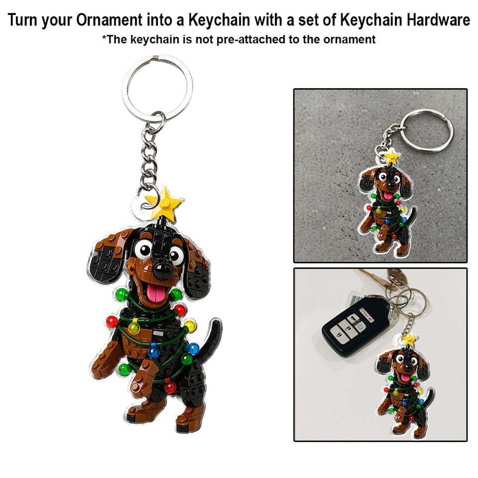 Cute Christmas Block Dog - Personalized Dog Custom Shaped Ornament