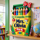Crayon Box 3D Shaped Display - Personalized Teacher Custom Shaped Wood Sign