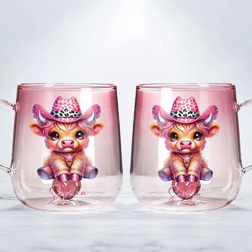 Cute Highland Cow - Personalized Highland Cow Gradient Glass Mug