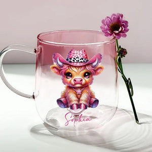 Cute Highland Cow - Personalized Highland Cow Gradient Glass Mug