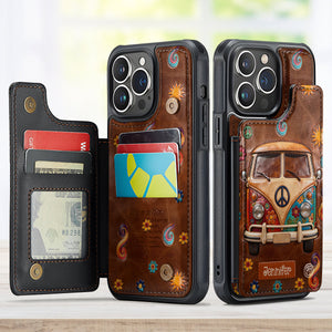 Floral Hippie Van - Personalized Hippie Fully Printed Wallet Phone Case