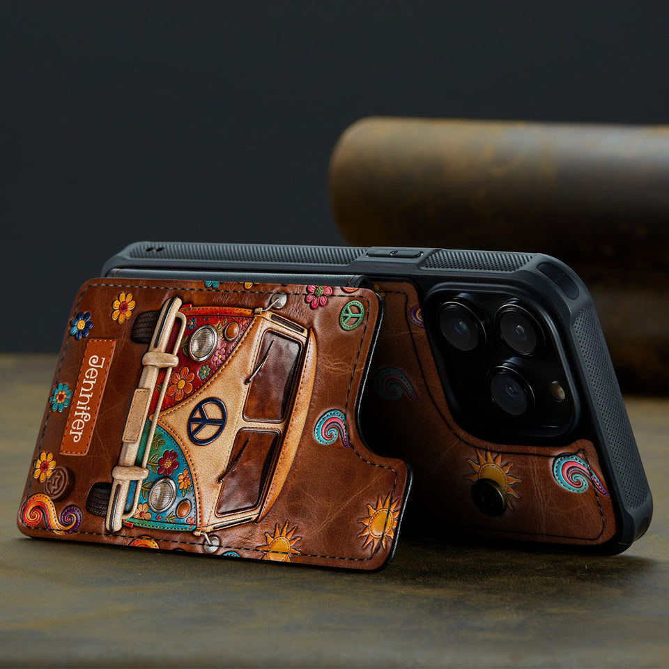 Floral Hippie Van - Personalized Hippie Fully Printed Wallet Phone Case