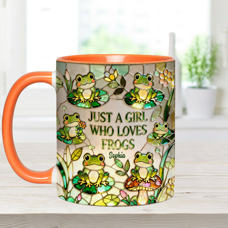Just A Girl Who Loves Frogs - Personalized Frog Set Accent Mug with Acrylic Stirrers