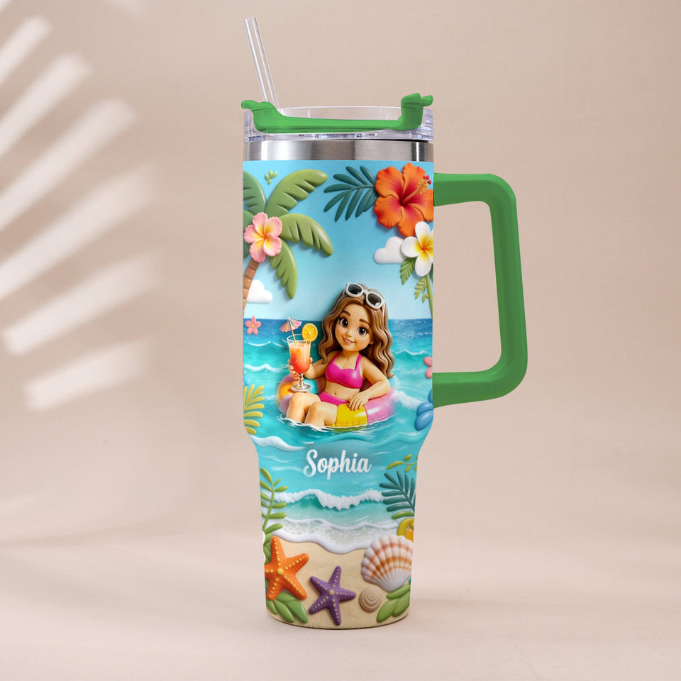 Any Photo Summer Vibes - Personalized Sea Lover Tumbler With Plush Charm