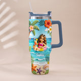 Any Photo Summer Vibes - Personalized Sea Lover Tumbler With Plush Charm