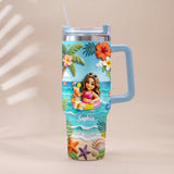 Any Photo Summer Vibes - Personalized Sea Lover Tumbler With Plush Charm