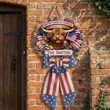 Highland Cow Celebrate 250th Anniversary - Personalized Highland Cow Shaped Wood Sign With Sash