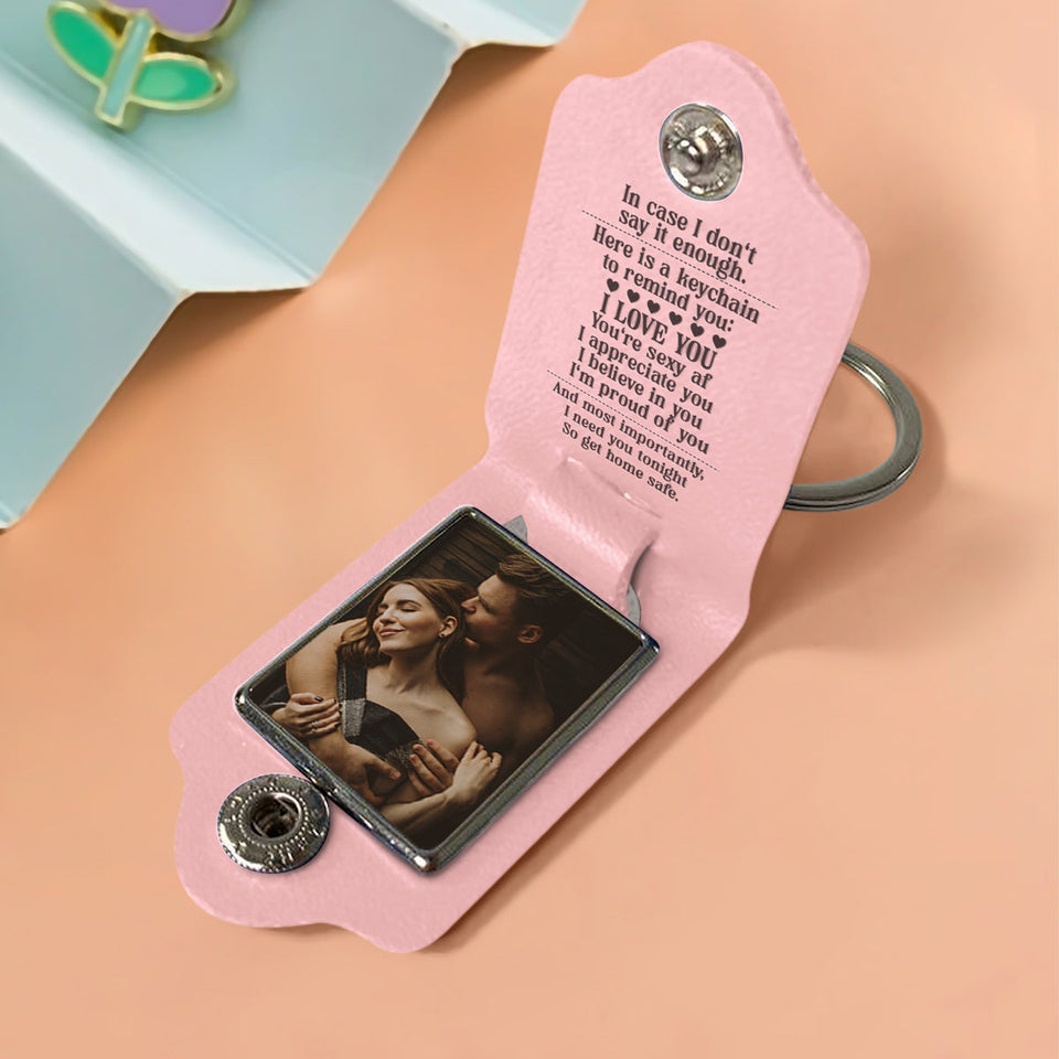 Here A Keychain To Remind I Love You - gift for husband, wife, boyfriend, girlfriend - Personalized Leather Photo Keychain