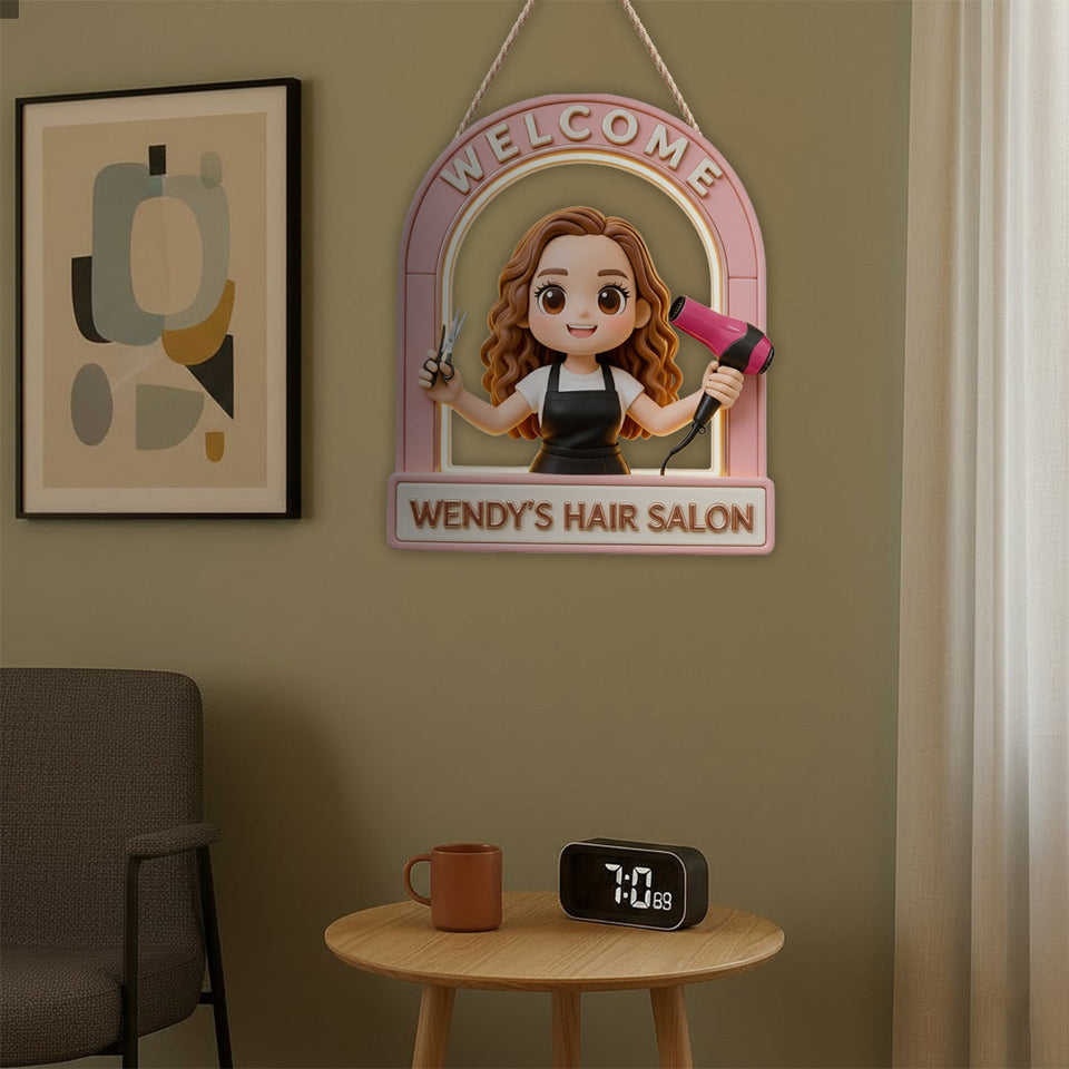 Welcome Sign For Hair Salon - Personalized Hairdresser LED Light Acrylic Sign