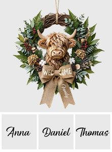 Cute Highland Cow Welcome Sign - Personalized Highland Cow Custom Shaped Wood Sign