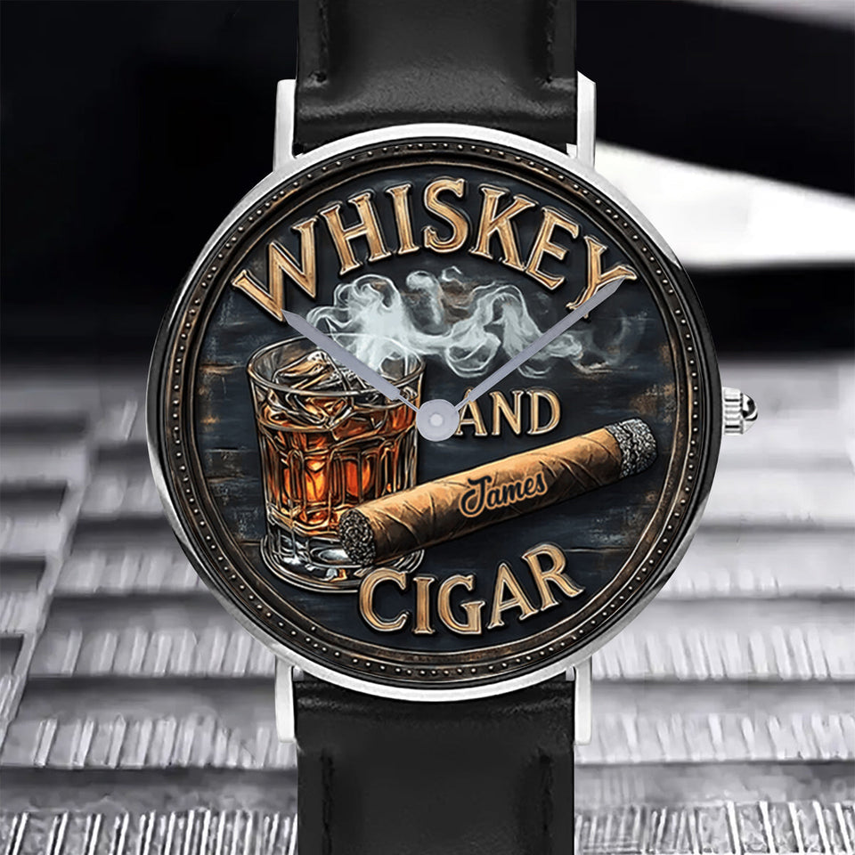 Whiskey And Cigar - Personalized Whisky Hand Watch
