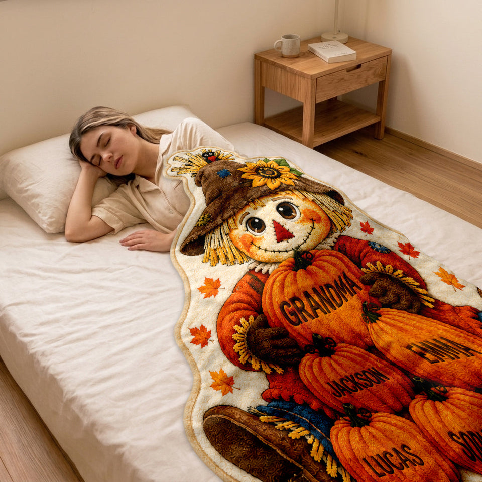 Grandma, Nana's Little Pumpkins - Personalized Grandma Shaped Fleece Blanket