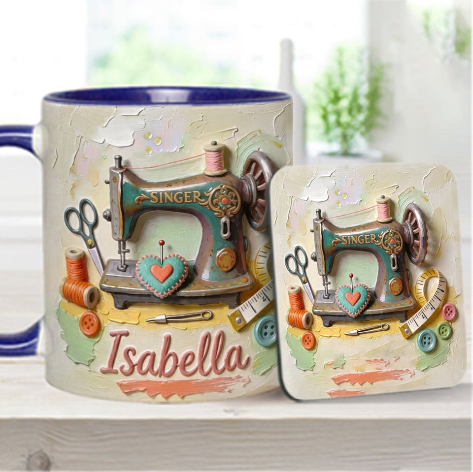 Just a Girl Who Loves Sewing - Personalized Sewing Accent Mug & Coaster