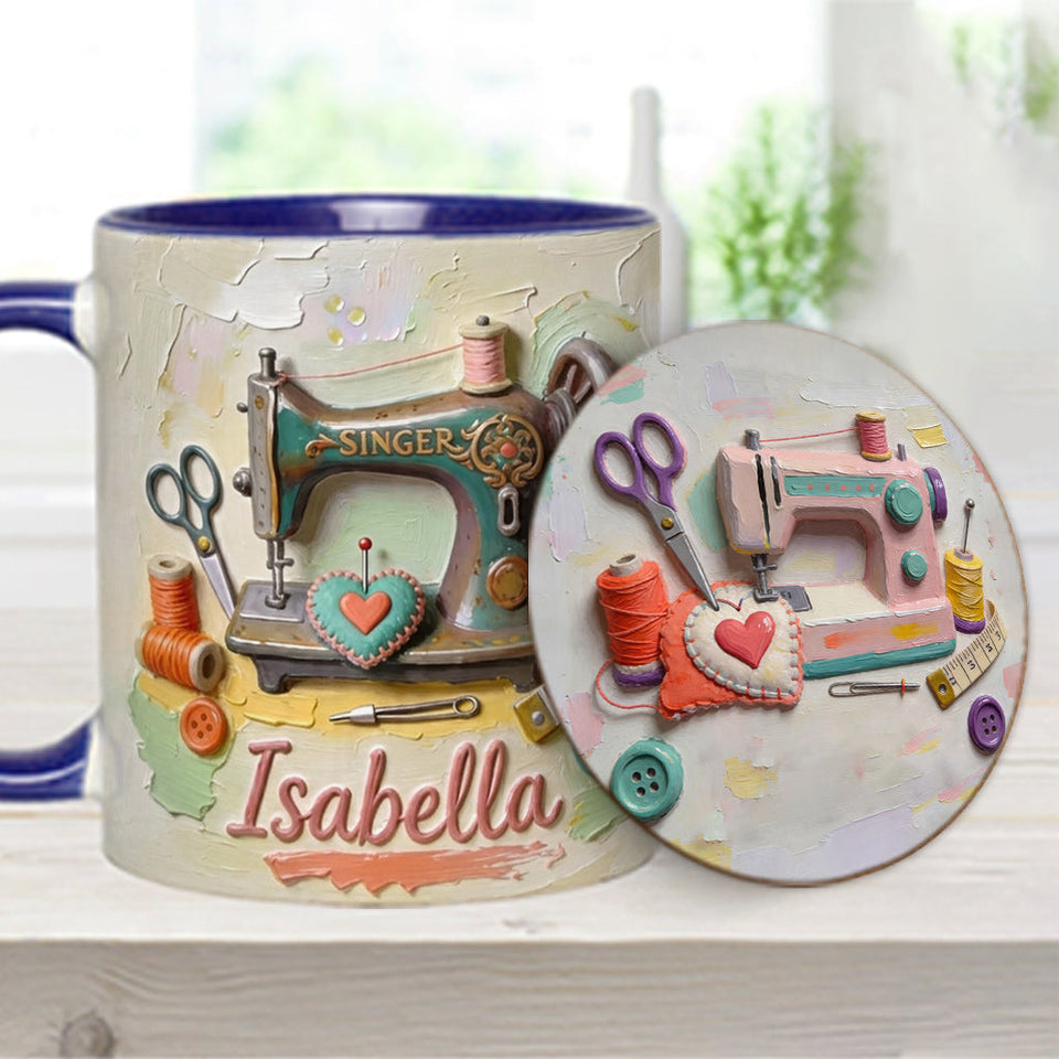 Just a Girl Who Loves Sewing - Personalized Sewing Accent Mug & Coaster