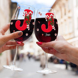 Merry Christmas - Personalized Family Wine Glass With Long Stem