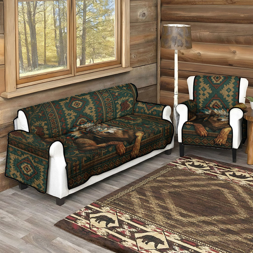Native American Wolf - Personalized American Indian Quilted Sofa/Couch Cover
