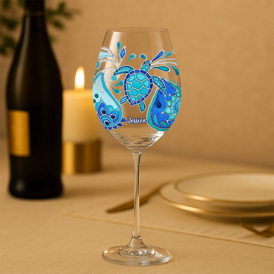 Turtle Waves - Personalized Turtle Wine Glass With Long Stem