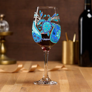 Turtle Waves - Personalized Turtle Wine Glass With Long Stem