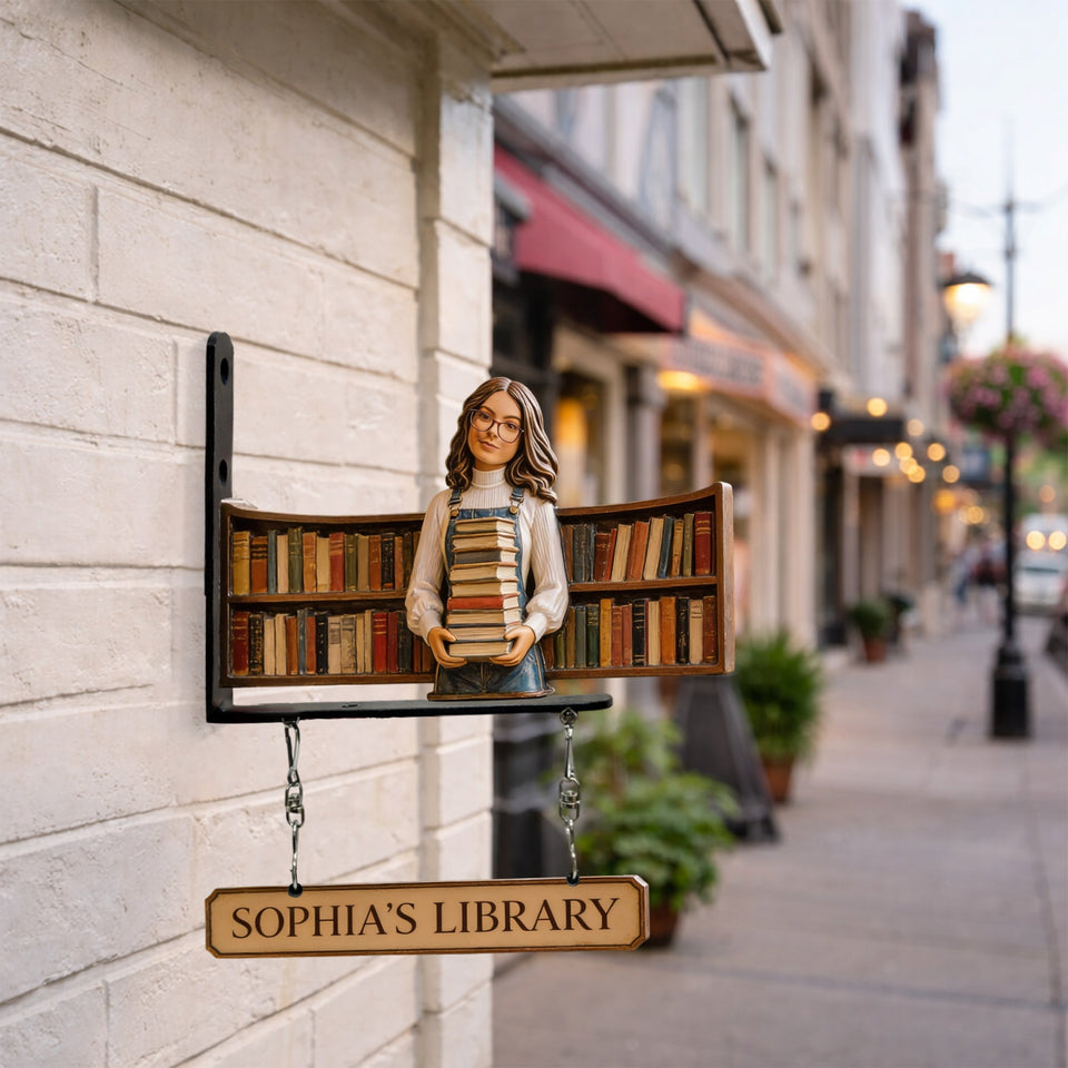 Custom Any Photo Book Lovers Bookstore/Library - Personalized Book Wooden Wall Mount Sign