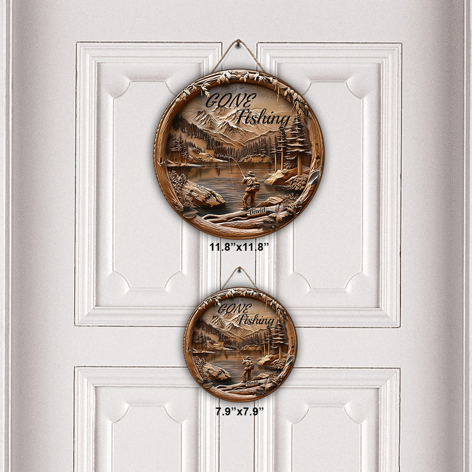 Gone Fishing - Personalized Fishing Round Wood Sign
