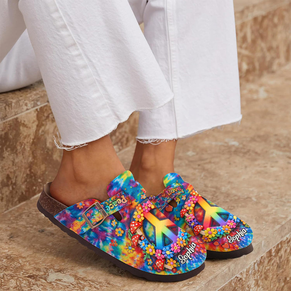 Love Hippie Style, Peace Love Hippie - Personalized Hippie Clogs With Arch Support