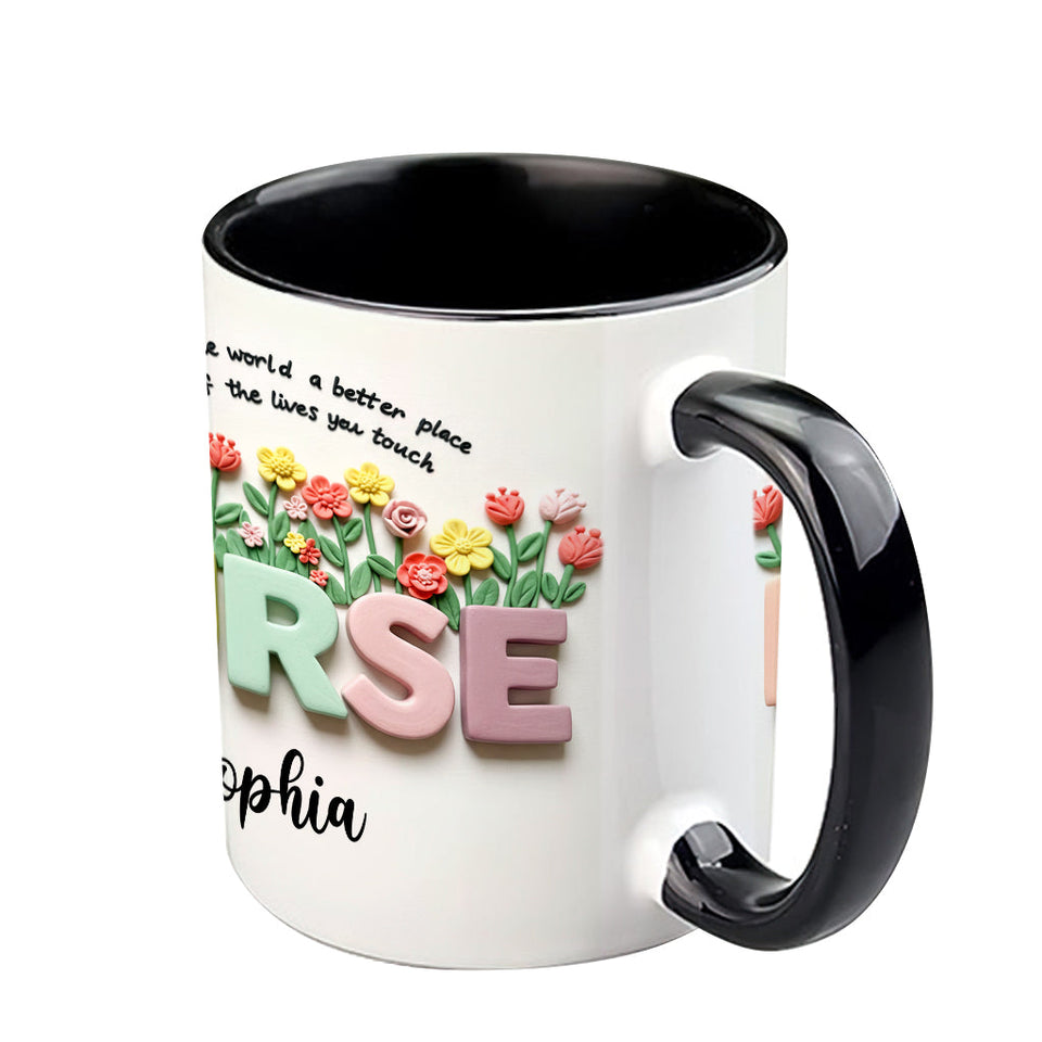 Nursing Is A Work Of Heart - Personalized Nurse Accent Mug