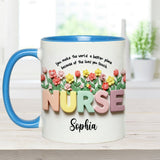 Nursing Is A Work Of Heart - Personalized Nurse Accent Mug