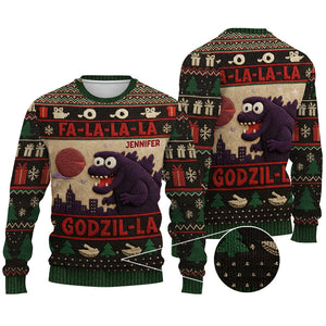 Godzilla Christmas Falala - Personalized Giant Monster Ugly Sweater