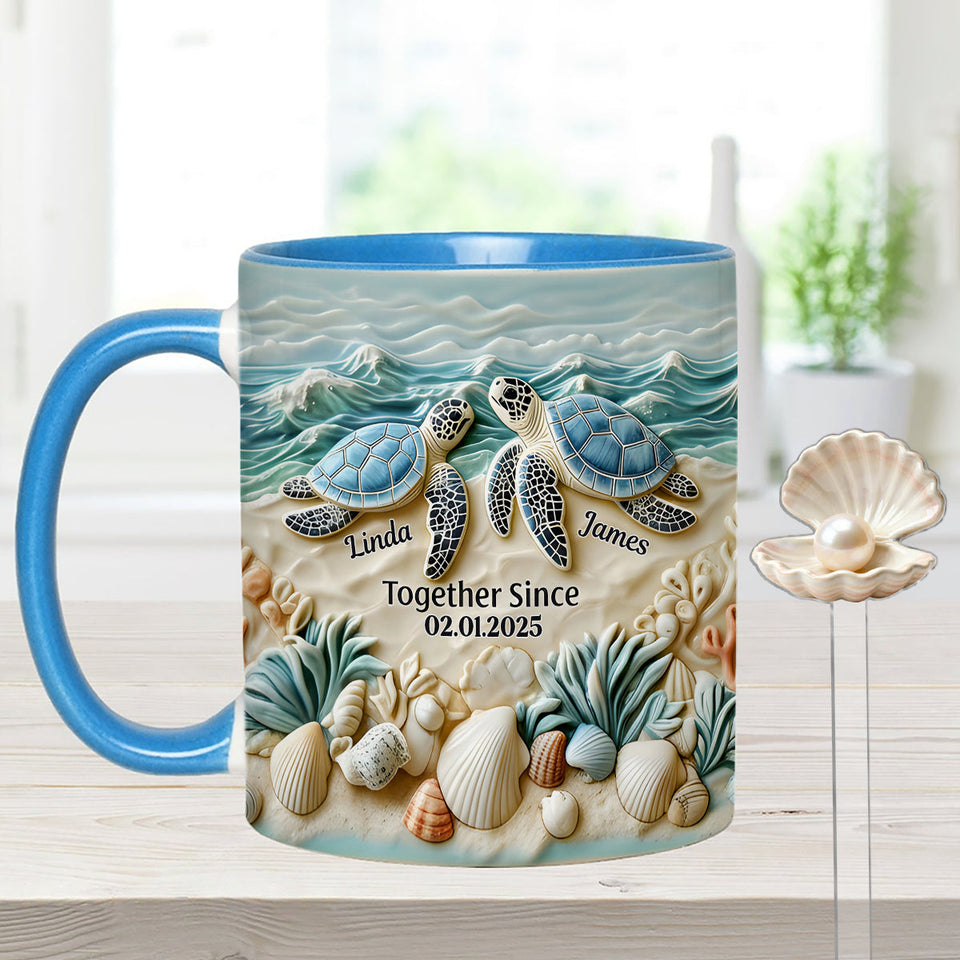 Couple Turtle - Personalized Turtle Set Accent Mug with Acrylic Stirrers