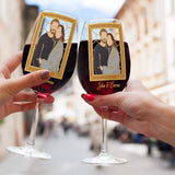 Custom One Line Art From Photo, Hand Painted Stained Glass Style - Personalized Couple Wine Glass With Long Stem