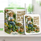 Garden Is My Happy Place - Personalized Gardening Accent Mug & Coaster