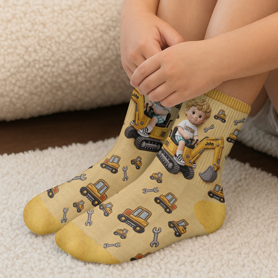 Custom Any Photo, Construction Machines - Personalized Kid Socks