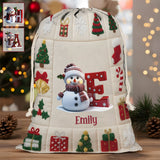 Alphabet SnowmanPresents Bag - Personalized Family Drawstring Tote Bag