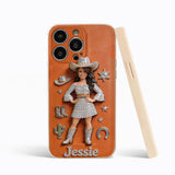 Cowgirl Spirit - Personalized Cowgirl 3D Embossed Leather Phone Case