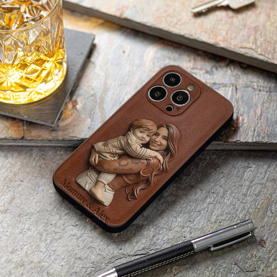 Custom Any Photo Gift For Mom, Grandma - Personalized Mother Leather Phone Case