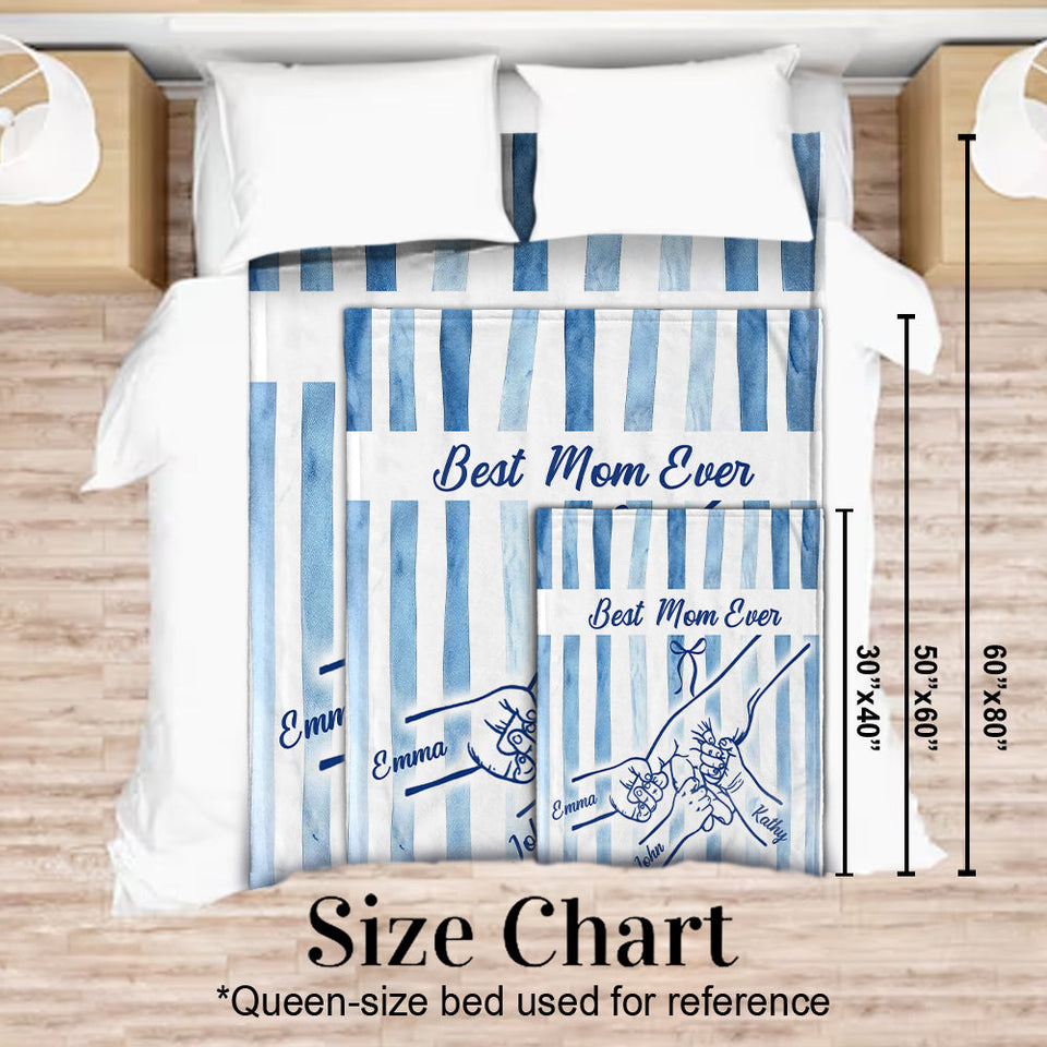 Best Mom Ever Hands Holding Retro Pastel Stripes - Personalized Mother Blanket