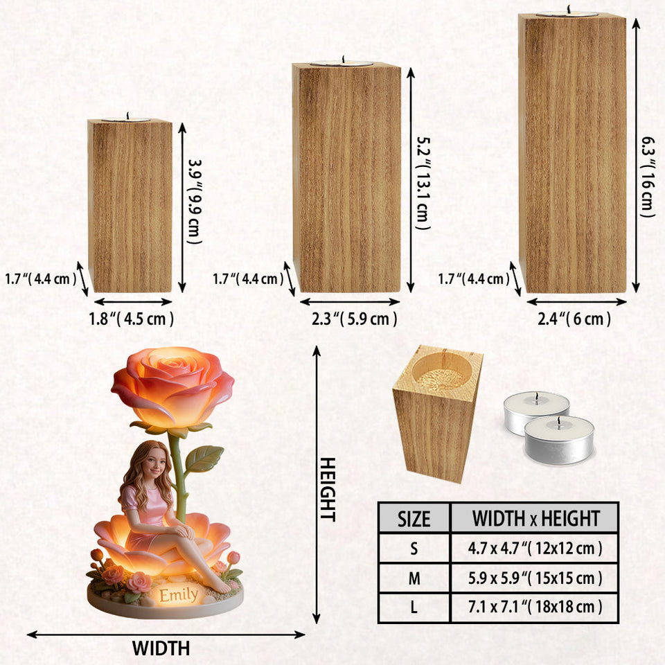 Custom From Photo And Flower - Personalized Self Love Custom Shape Wooden Candle Holder