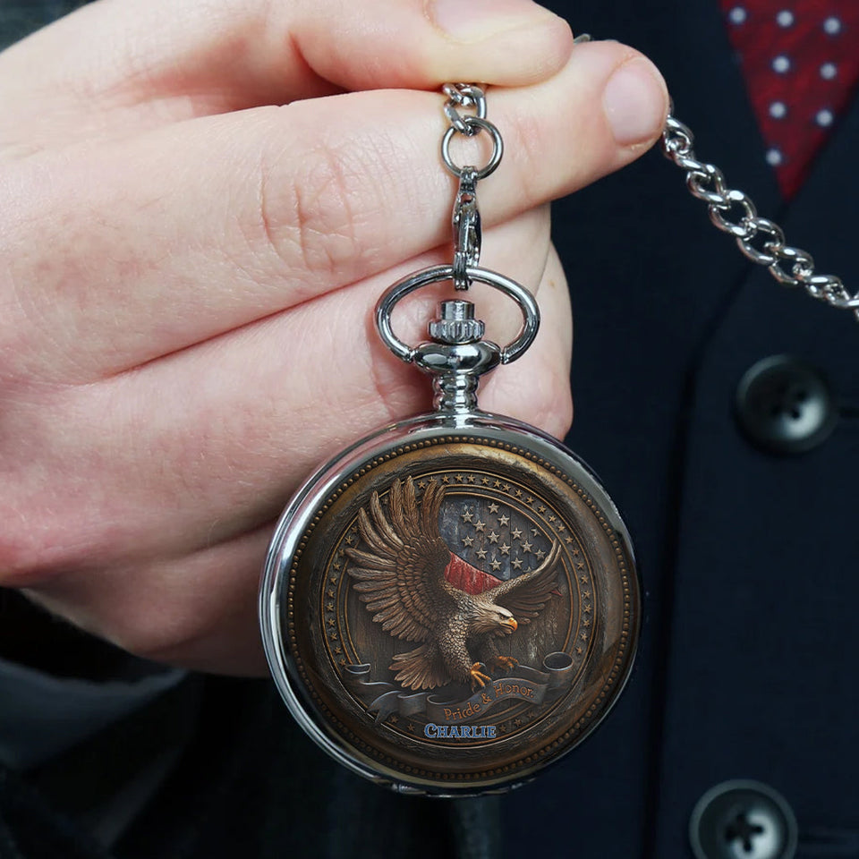 Proud To Be American - Personalized Bald Eagle Pocket Watch