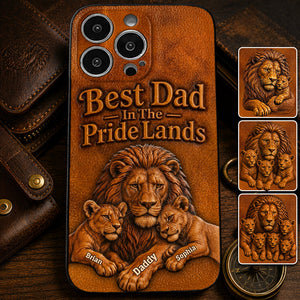 Papa Lion - Personalized Father 3D Embossed Leather Phone Case