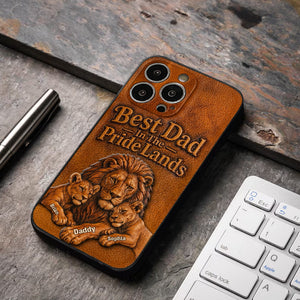 Papa Lion - Personalized Father 3D Embossed Leather Phone Case