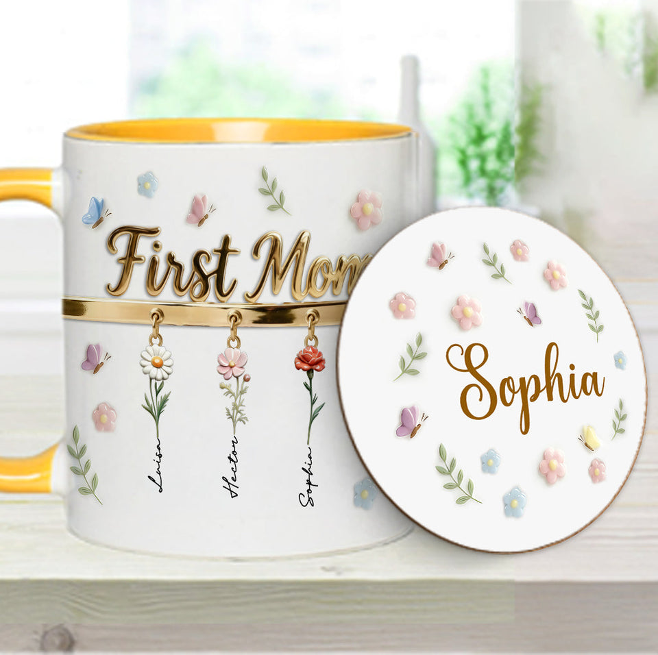 First Mom Now Grandma - Personalized Grandma Accent Mug & Coaster