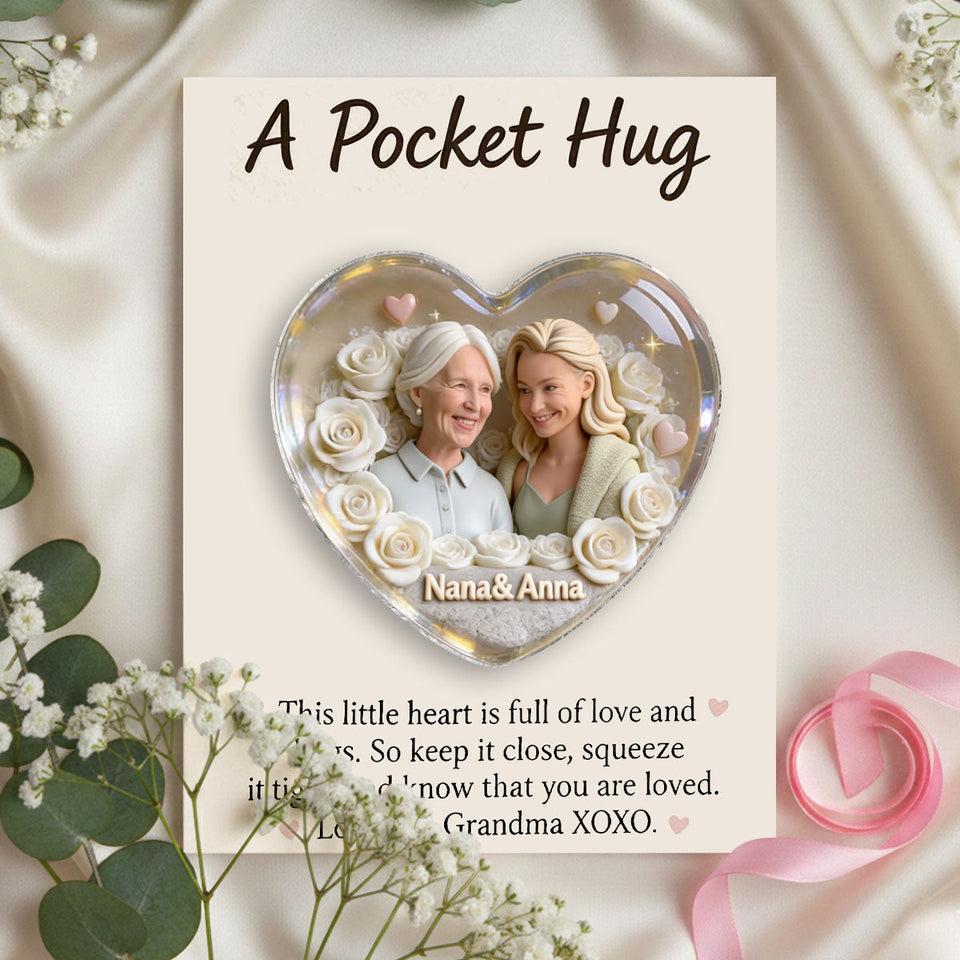 Mother Keepsake Gift, Custom From Any Photo, Birthmonth Flower - Personalized Mother Pocket Hug Card